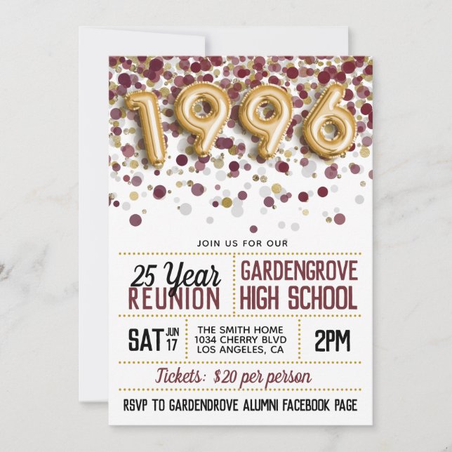 Convites Reunião do Segundo grau College de 1996 (Frente)