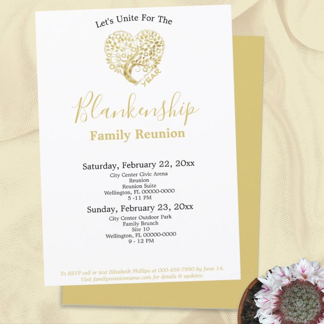 Convites Reunião Dourada da família das árvores do coração  (Criador carregado)