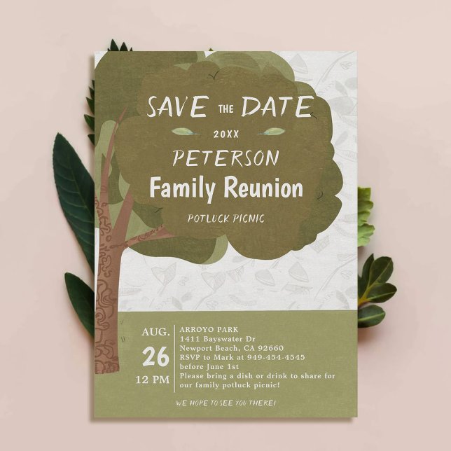 Convites Reunião Familiar Potluck Picnic Primavera Verão ou (family reunion invitation potluck picnic cute illustration watercolor modern simple fun tree)