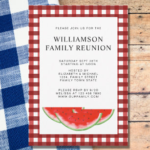 Convites Reunião Familiar Red White Buffalo Check Watermels