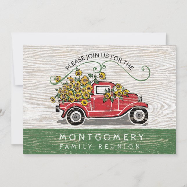 Convites Reunião Familiar Vermelho Caminhão Vermelho Girass (Frente)
