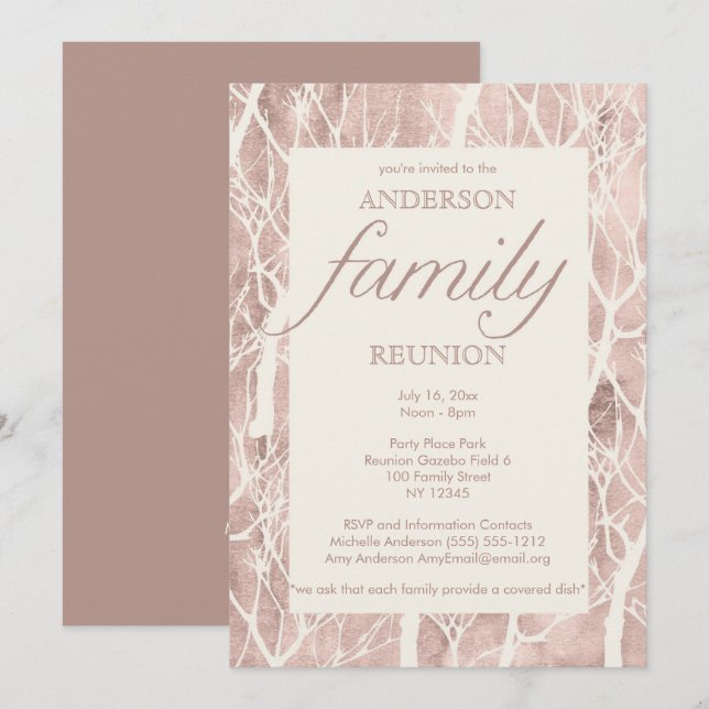 Convites Reunião rústica da árvore genealógica da floresta (Frente/Verso)