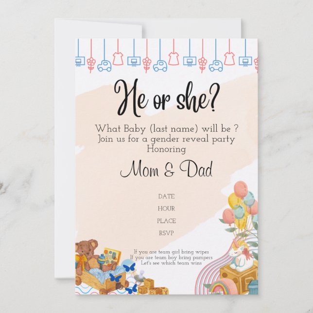 Convites Revelação de gênero (Frente)