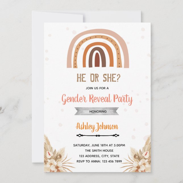 Convites Revelação de gênero arco-íris boho (Frente)