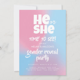 Convites Revelação de Gênero Azul Pastel e Nuvens Rosa He o