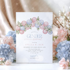 Convites Revelação de Gênero Balão Rosa Azul Floral Menino