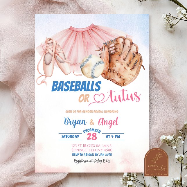 Convites Revelação de Gênero Baseballs ou Tutus (Criador carregado)