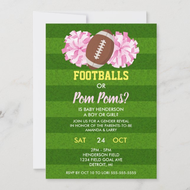 Convites Revelação de Gênero Bolas de Futebol ou Pom Poms (Frente)