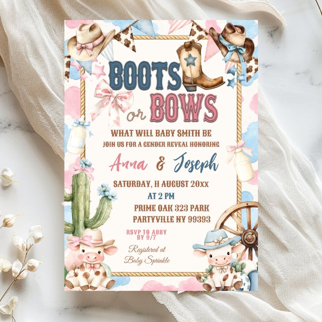 Convites Revelação de Gênero Boots ou Bows Wild West (Criador carregado)