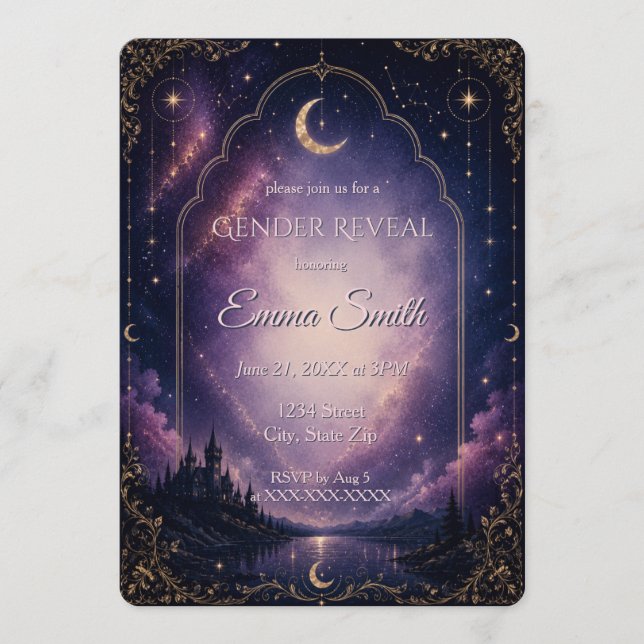 Convites Revelação de Gênero Celestial Castelo de Conto de  (Frente)