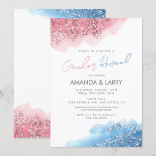 Convites Revelação de Gênero com Brilho Falso Rosa e Azul