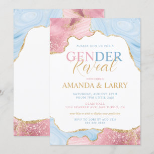 Convites Revelação de Gênero com Mármore de Ágata Azul e Ro