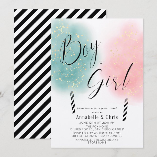 Convites Revelação de Gênero de algodão doce rosa e lacrimo (Frente/Verso)