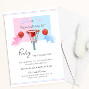 Convites Revelação de Gênero de Basquete de Fumaça Azul-Ros