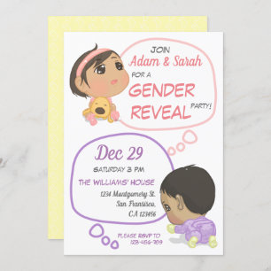 Convites Revelação de Gênero de Bebês Rosa e Roxo