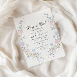 Convites Revelação de Gênero de Flor Selvagem Rosa e Azul
