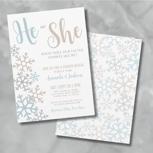 Convites Revelação de Gênero de Inverno (Snowflake Gender Reveal Invitation)