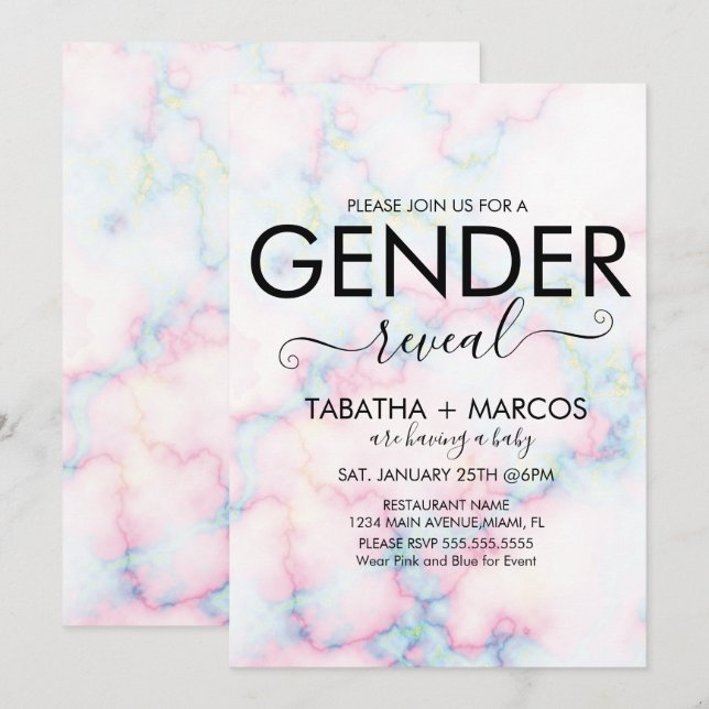 Convites Revelação de Gênero de Script de Padrão de Mármore (Frente/Verso)