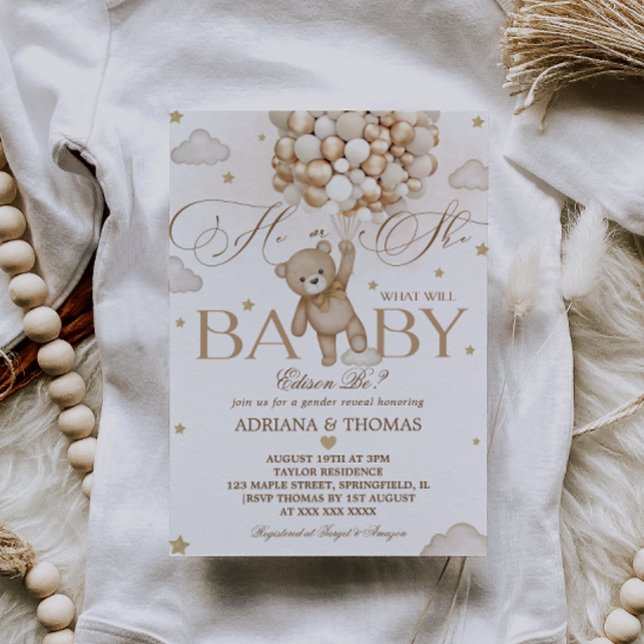 Convites Revelação de Gênero do Balão de Urso (Criador carregado)