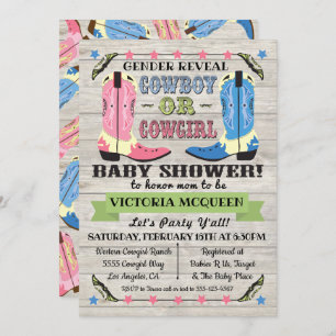 Convites Revelação de Gênero do Chá de fraldas de Cowboy ou