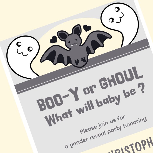 Convites Revelação de gênero do morcego fantasma fofo do Ha (Cute-Ghost-Bat-Hallowee-gender-reveal-Invitation-1)