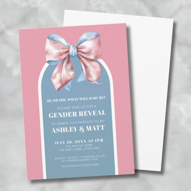 Convites Revelação De Gênero Elegante Cor-De-Rosa E Azul (He Or She Pink And Blue Gender Reveal Invitation)
