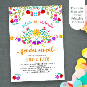 Convites Revelação de Gênero Floral Fiesta Mexicana Branca 