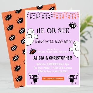 Convites Revelação de gênero Pink Orange Outubro Halloween