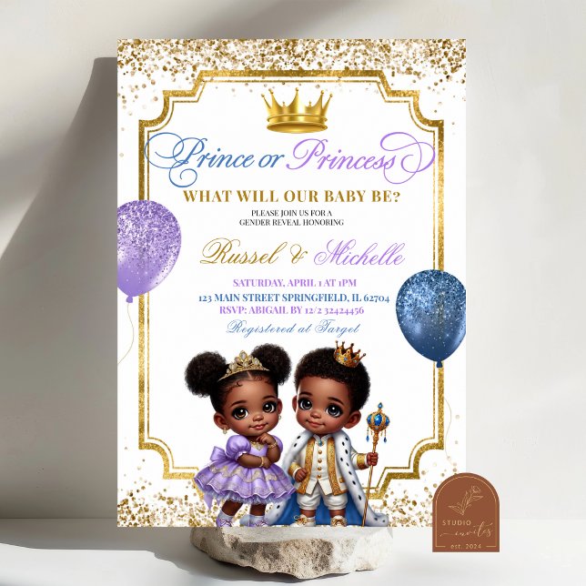 Convites Revelação de Gênero Príncipe ou Princesa Afro Afri (Criador carregado)