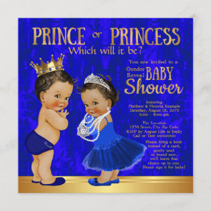 Convites Revelação de Gênero Príncipe Princesa Azul Dourado