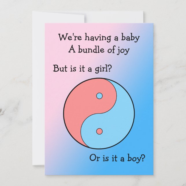 Convites Revelação de Gênero, Rosa e Azul Yin Yang (Frente)