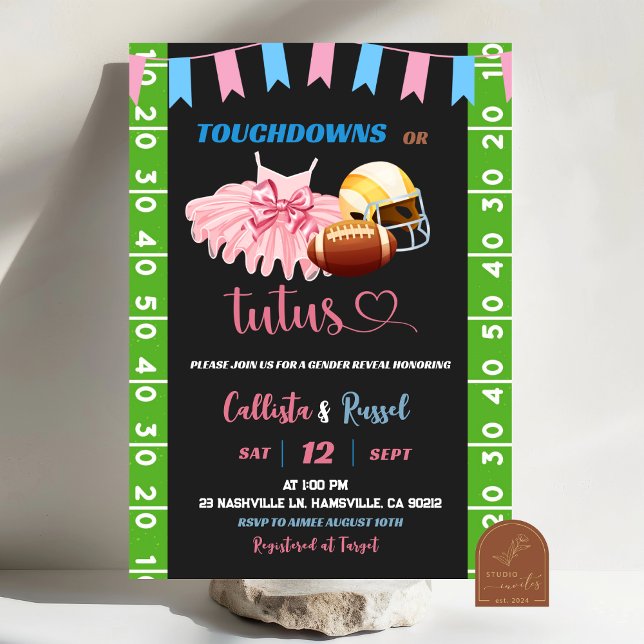 Convites Revelação de Gênero Touchdown ou Tutus (Criador carregado)