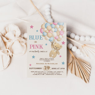 Convites Revelação de Gênero Urso Azul Rosa Boho Minimalist