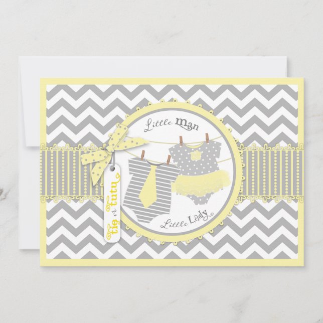 Convites Revelação de Impressão de gênero Tutu ou Tie & Che (Frente)