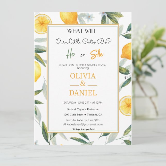 Convites Revelação do Gênero Cutil Floral Whimsical (Em pé/Frente)