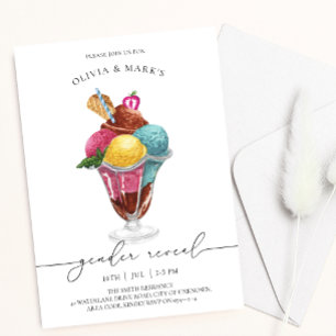 Convites Revelação do Gênero do Sorvete de Aquarela Azul e 