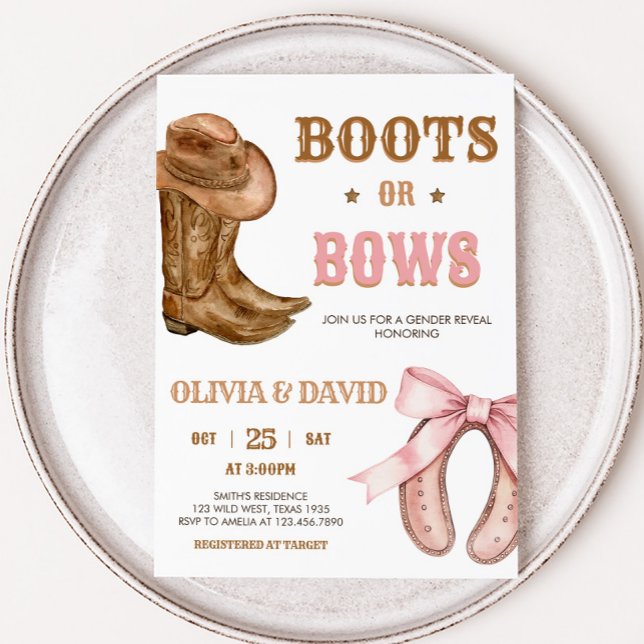 Convites Revelação do Sexo Botas e Laços (Western Boots and Bows Gender Reveal Invitation
)