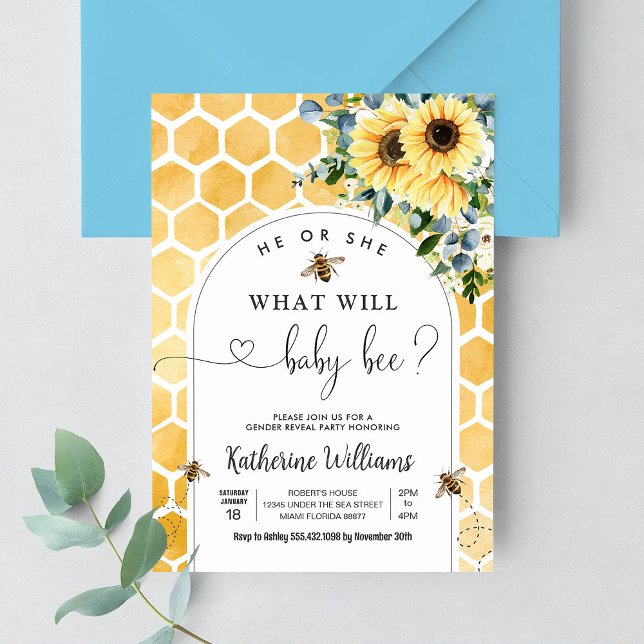 Convites Revelação do Sexo do Bebê Abelha Mel (Criador carregado)
