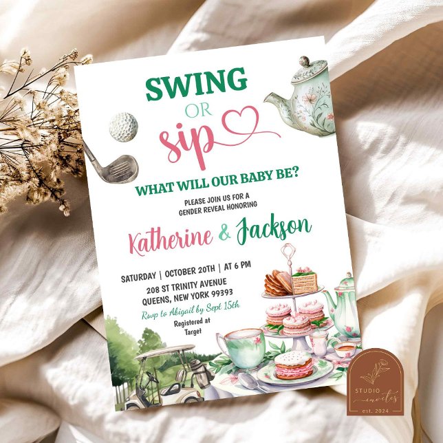 Convites Revelação do Sexo do Bebê Swing ou Sip Par-Tea Gol (Criador carregado)