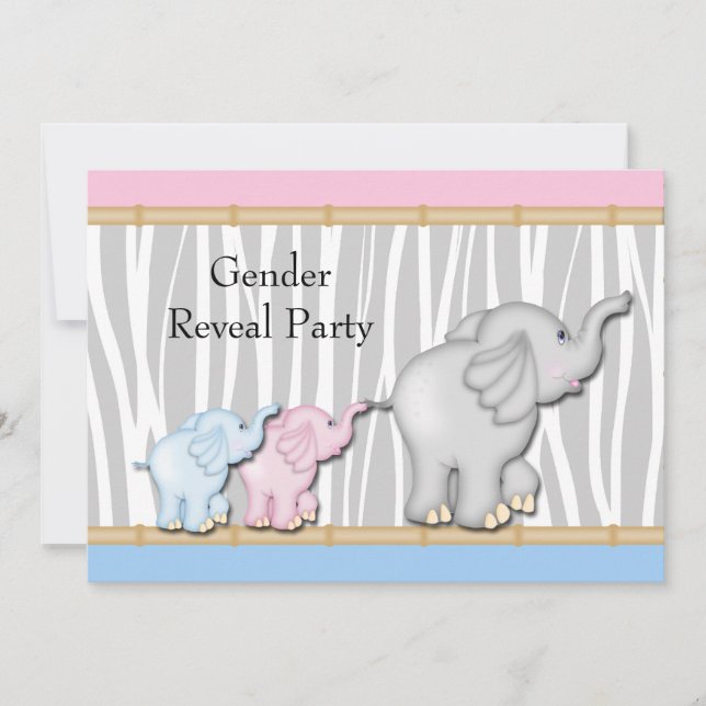 Convites Revelação do Sexo do Elefante Rosa e Azul (Frente)