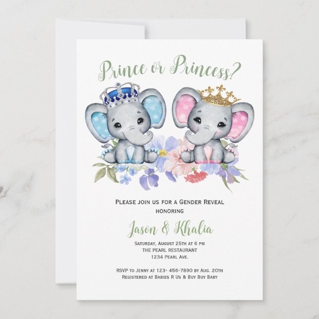 Convites Revelação do Sexo do Príncipe ou Princesa (Frente)