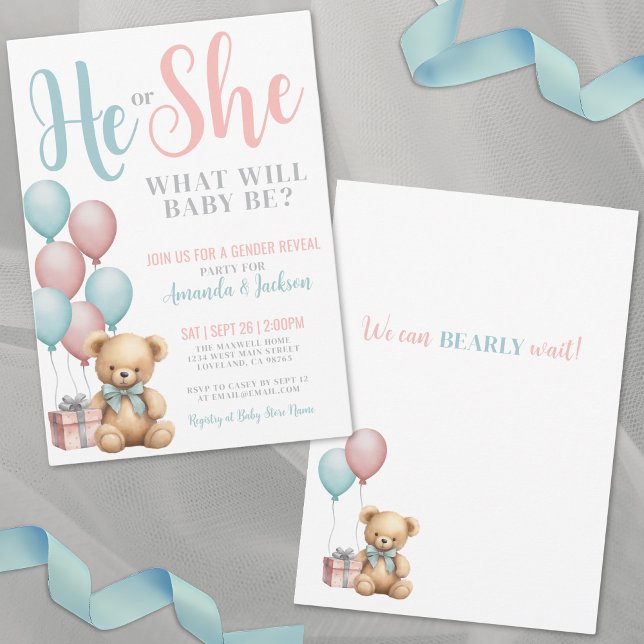 Convites Revelação do Sexo do Ursinho de Pelúcia (Teddy Bear Gender Reveal Invitation )