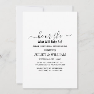 Convites Revelação Mínima De Gênero Elegante A Preto E Bran