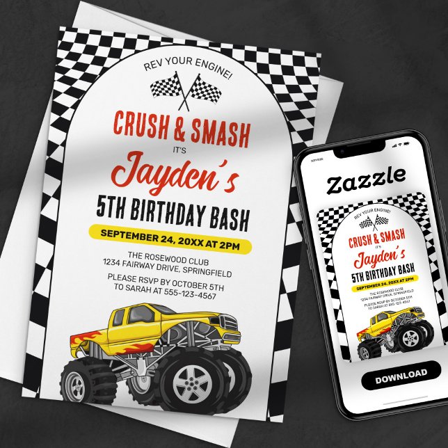 Convites Revise Seu Motor! Monster Truck Birthday Bash (Criador carregado)