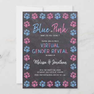 Convites Revisões de Gênero Virtual Cor-de-Rosa Azul-Quadro