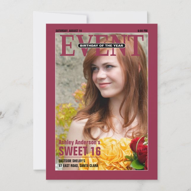 Convites Revista Aniversário do Ano Foto Doce 16 (Frente)