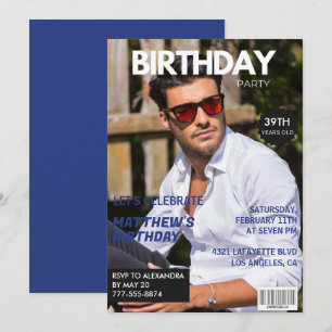 Convites Revista Azul-marinho Foto Engraçado 39º aniversári