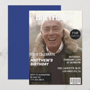 Convites Revista Azul-marinho Foto Engraçado 71º aniversári