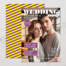 Convites Revista Canary Yellow & Plum Foto de Casamento