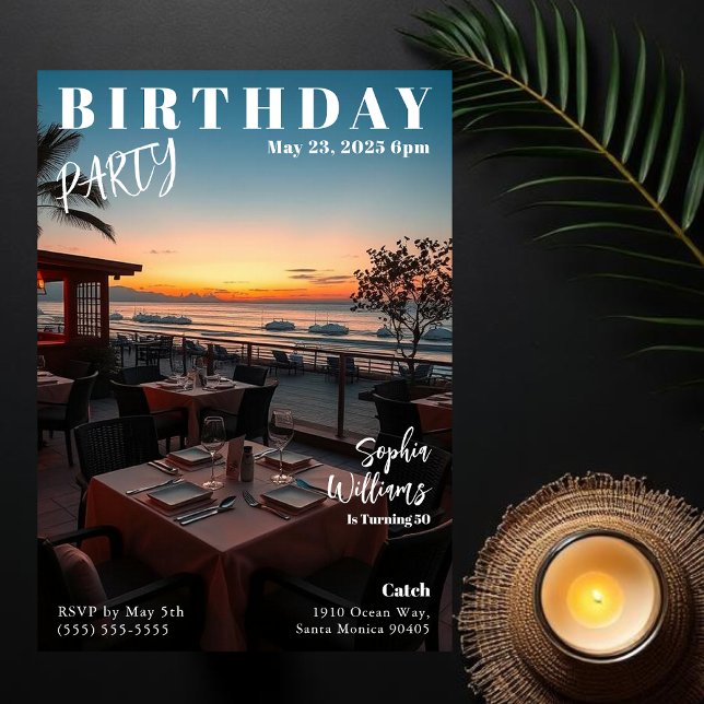 Convites Revista Cobrir Beach Birthday (Magazine Cover Beach Restaurant Birthday Invitation )